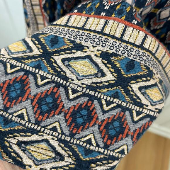 Lucky Brand Women Boho Tribal Hippie Cotton Short Sleeve Tshirt Top Blue Size XL - Picture 2 of 5